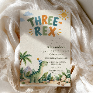 Convites Três Rex Aniversário Fofo Dinossauro Aquarela