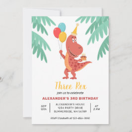 Convites Três Rex Dinossaur Cake Balloon aniversário de 3 a