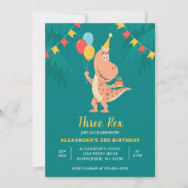 Convites Três Rex Dinossaur Cake Balloon aniversário de 3 a