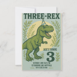 Convites Três Rex Dinossaur Greenery Aniversário
