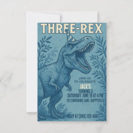 Convites Três Rex Dinossaur Jungle Aniversário