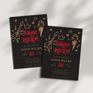 Convites Três Rochas de Metal Rock N Roll aniversário de 3 