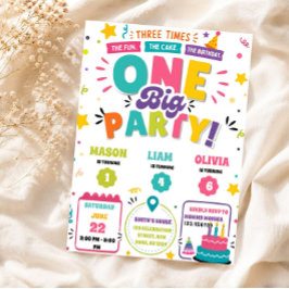 Convites Três Vezes o Fun Aniversário Conjunto Triplo