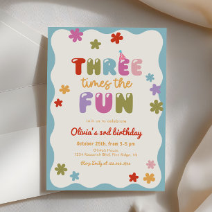 Convites Três Vezes o Fun Daisy Colorido 3º Aniversário