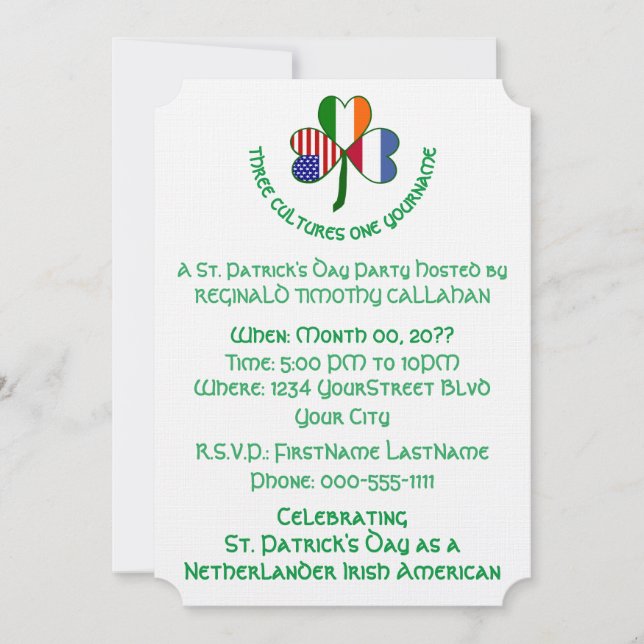 Convites Trevo Holanda Irlanda EUA Personalizar Texto (Frente)