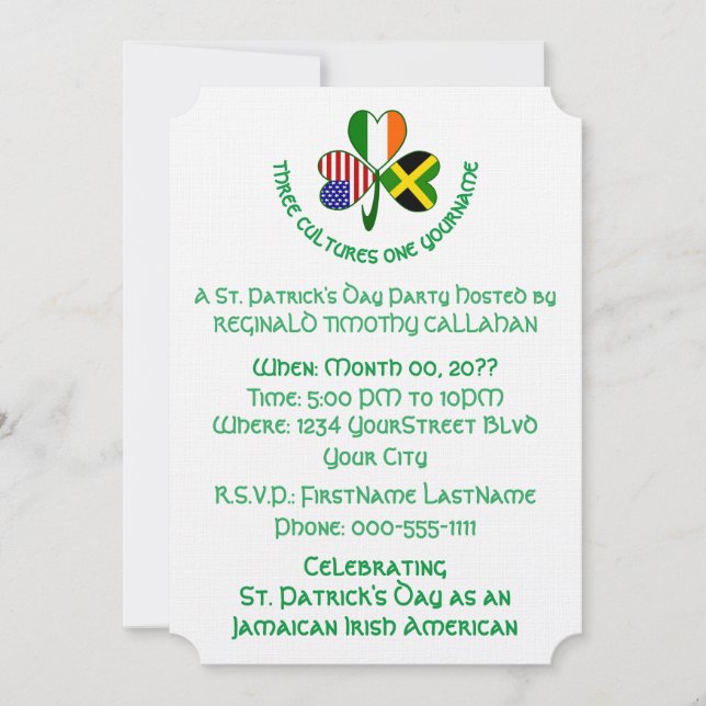 Convites Trevo Jamaicano Irlanda EUA Personalizar Texto (Frente)