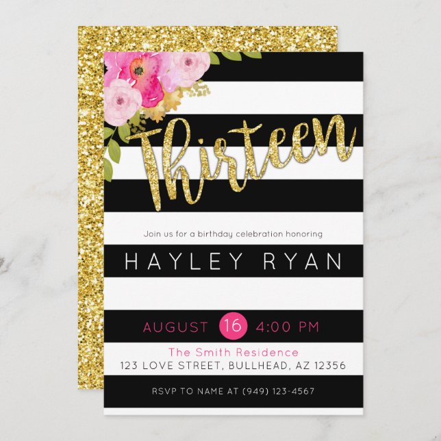 Convites Treze 13 de Aniversário - Greve Branca Negra (Frente/Verso)