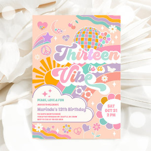 Convites Treze É Um Clima Arco-Íris de Discoteca Aniversári