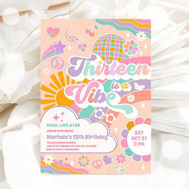 Convites Treze É Um Clima Arco-Íris de Discoteca Aniversári (Criador carregado)