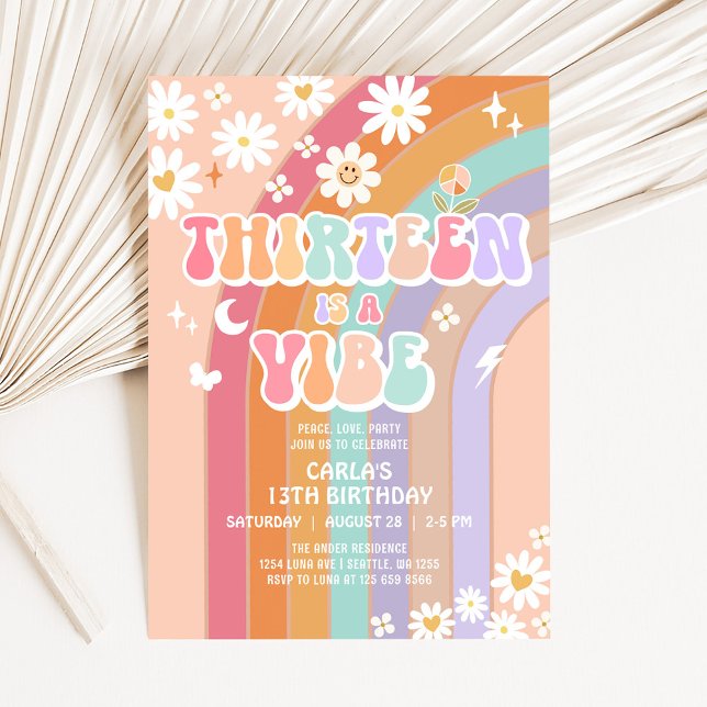 Convites TREZE é uma Vibe Daisy Groovy 13º Aniversário (Criador carregado)