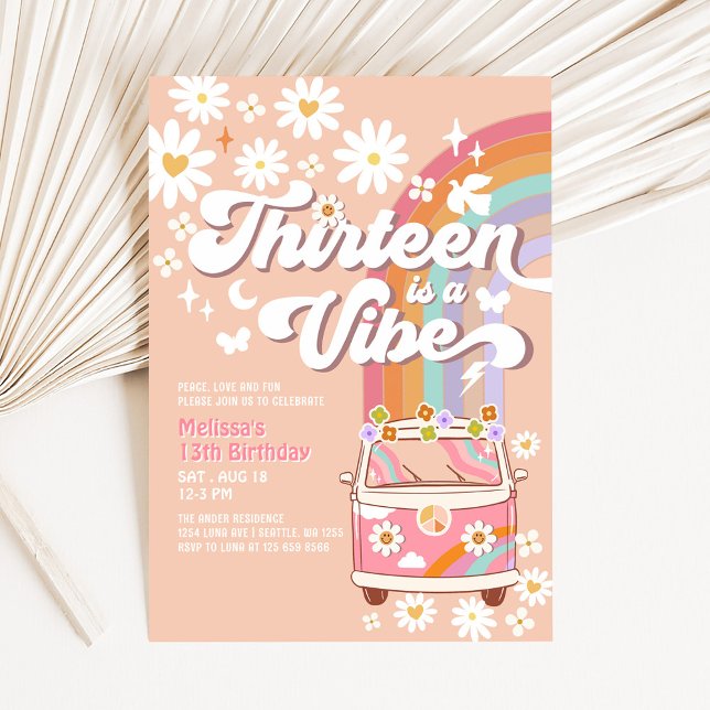 Convites TREZE é uma Vibe Groovy Daisy Arco-íris Aniversári (Criador carregado)