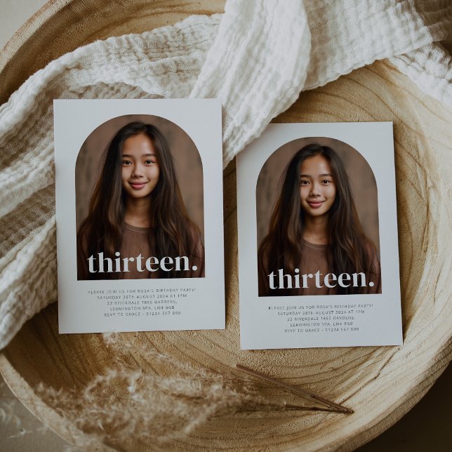 Convites Treze Fotos Arranjadas Aniversário (Thirteen Arched Photo First Birthday Invitation)