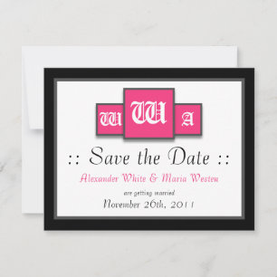 Convites Tri-Monograma Fuchsia Save the Dates Casamento Mod