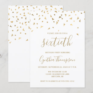 Convites Triângulos de Confete Dourado Aniversário de 60 an