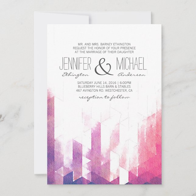 Convites Triângulos Geométricos de Aquarela | Modern Weddin (Frente)