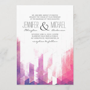 Convites Triângulos Geométricos de Aquarela   Modern Weddin
