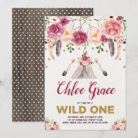 Tribal Boho Floral WILD ONE Festa de aniversário T