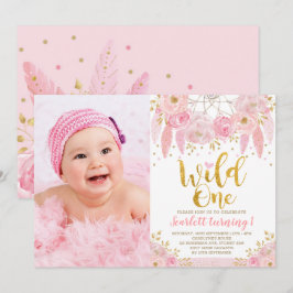 Convites Tribal Boho Pink Dreamcatcher Wild Um Aniversário