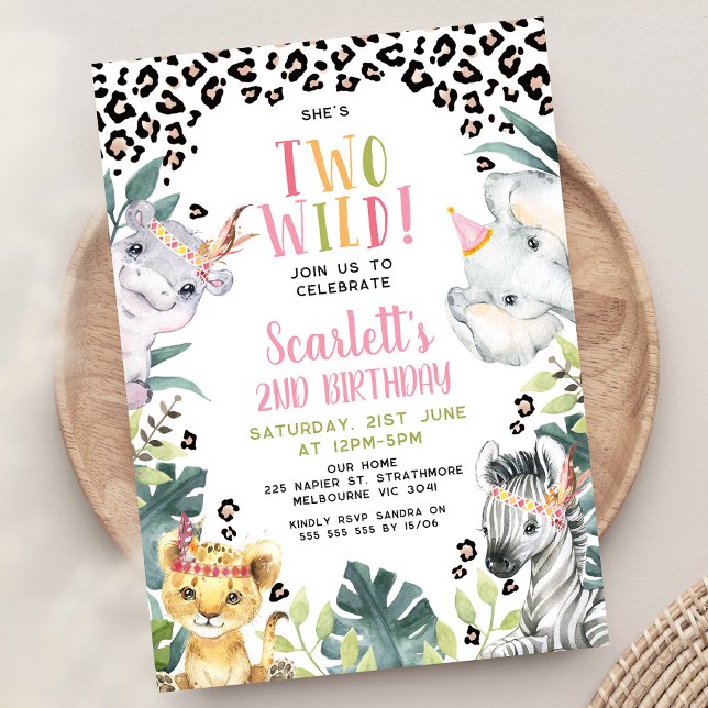 Convites Tribal Cheetah Impressão Ela é Dois segundos anive (Tribal She's Two Wild 2nd Birthday Invitation Girl, Two Wild Birthday Invitation, Second Birthday )