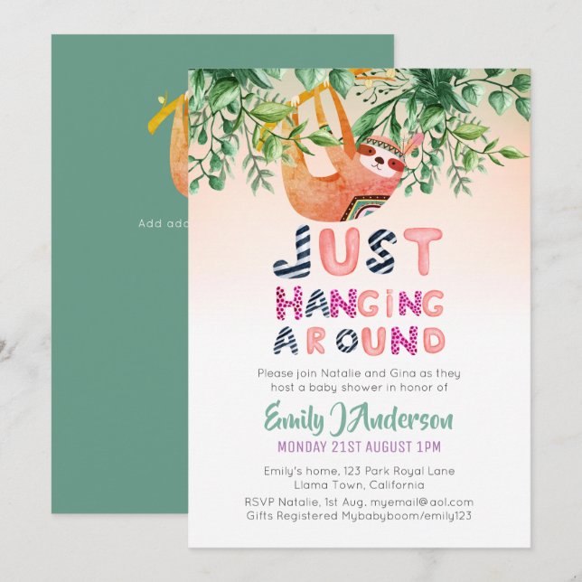 Convites Tribal SLOTH Saindo Em Torno De Mint Green Baby (Frente/Verso)