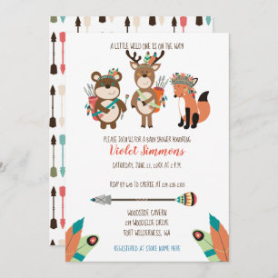 Convites Tribal Woodland Animal Boho Chá de fraldas Invite