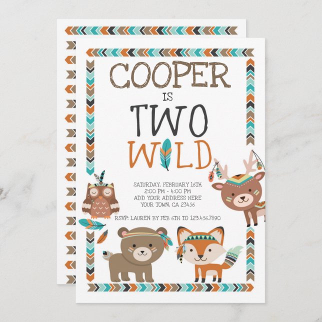 Convites Tribal Woodland, DOIS selvagens (Frente/Verso)