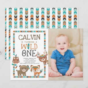 Convites Tribal Woodland, WILD ONE, primeiro aniversario