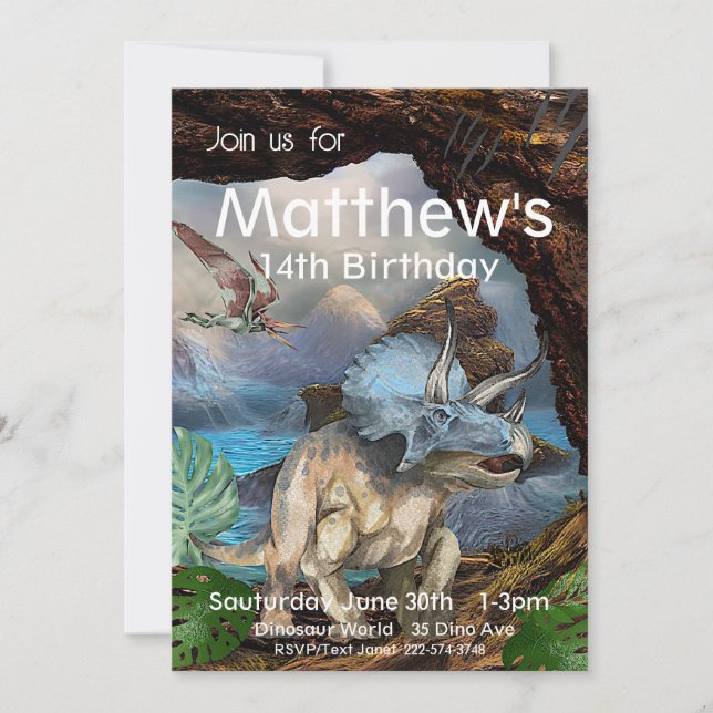 Convites Tricerátops, Aniversário De Dinossauro, (Frente)
