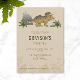 Convites Triceratops Dinossauro Minimalista Aniversário Beg