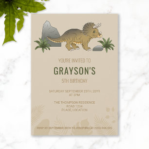 Convites Triceratops Dinossauro Minimalista Aniversário Beg