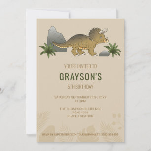 Convites Triceratops Dinossauro Minimalista Aniversário Beg