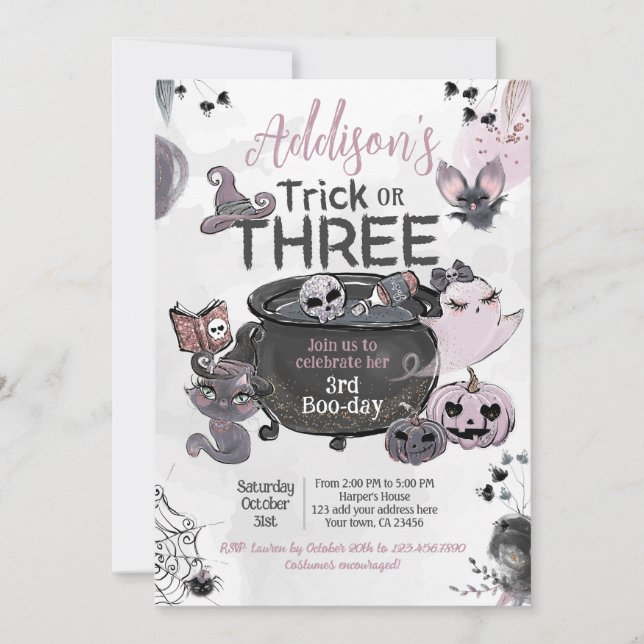 Convites Trick or Three 3rd Birthday Halloween (Frente)