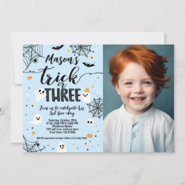 Convites Trick or Three Blue Halloween Cute Ghost