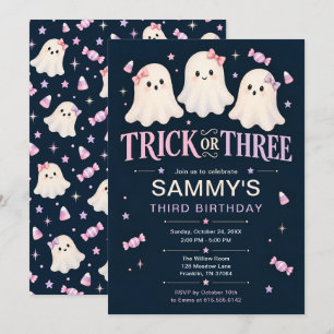 Convites Trick or Three Fantasmas Aniversário de 3 anos no