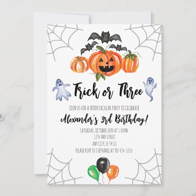 Convites Trick or Three Halloween 3rd Birthday Invitation (Frente)