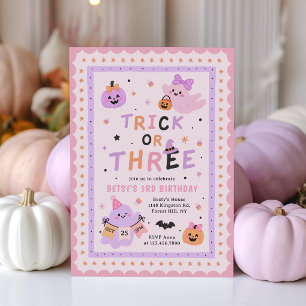 Convites Trick Or Three Halloween Fantasma Aniversário de 3