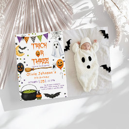 Convites Trick Or Three Halloween Groovy Fantasma 3º Aniver