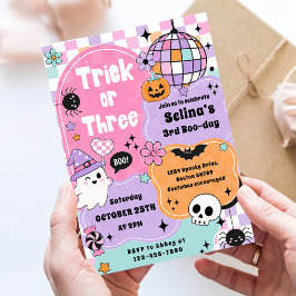 Convites Trick Or Three Halloween Groovy Fantasma 3º Aniver