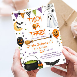 Convites Trick Or Three Halloween Groovy Fantasma 3º Aniver