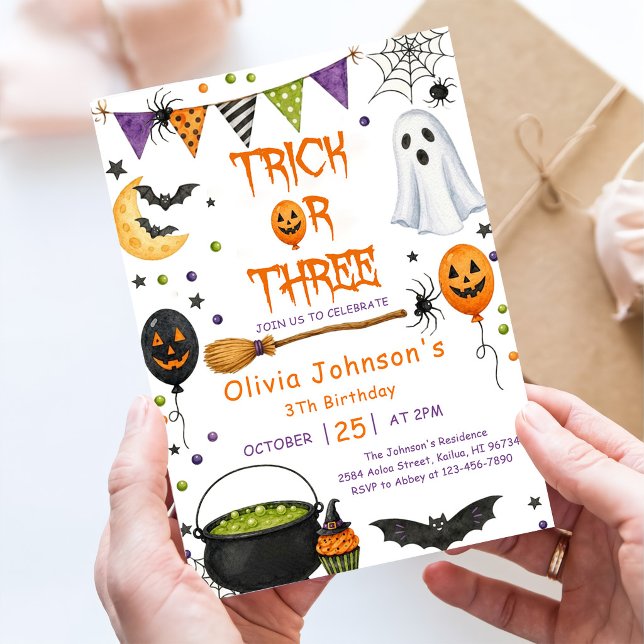 Convites Trick Or Three Halloween Groovy Fantasma 3º Aniver (Criador carregado)