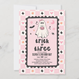 Convites Trick Or Three Halloween Menina Fantasma 3º Aniver