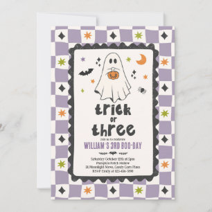 Convites Trick Or Three Halloween Menino Fantasma 3º Aniver