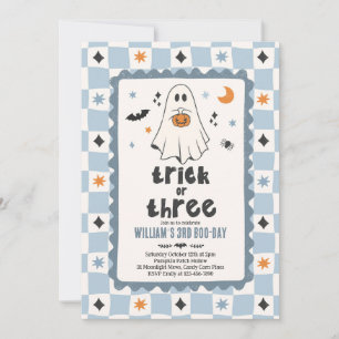 Convites Trick Or Three Halloween Menino Fantasma 3º Aniver