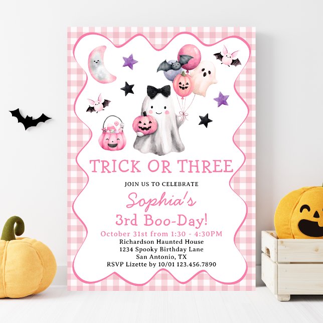 Convites Trick Or Three Menina Festa de Halloween 3º Aniver (Criador carregado)