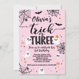 Convites Trick or Three Pink Halloween Cute Ghost