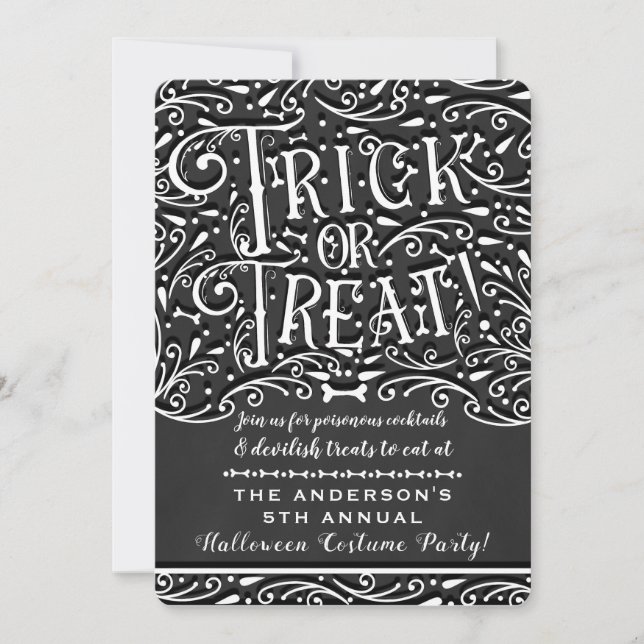 Convites Trick or Treat Chalk Vintage Festa de Halloween (Frente)