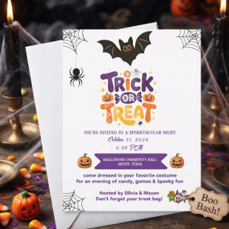 Convites Trick or Treat Doce e Assustador Halloween Boo Bas
