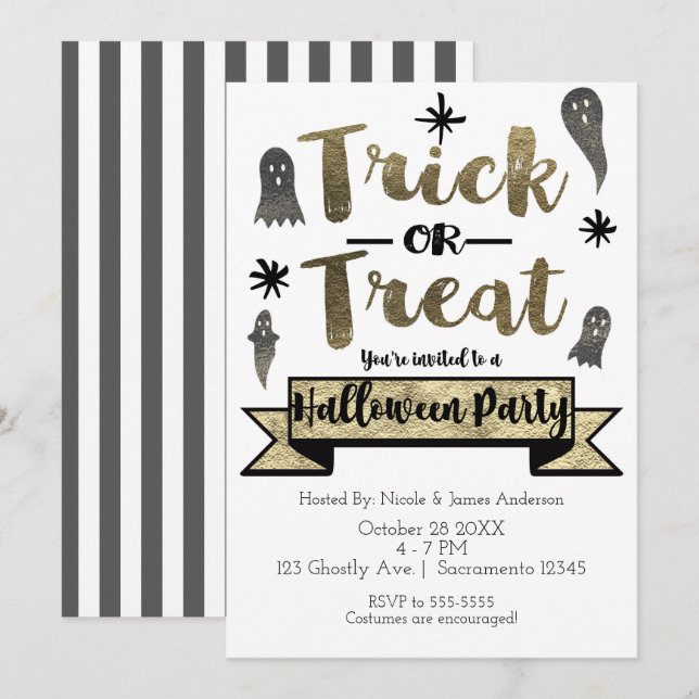 Convites Trick or Treat Fantasma Chic Festa de Halloween Mo (Frente/Verso)