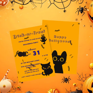 Convites Trick or Treat Gato Preto Fofo de Halloween