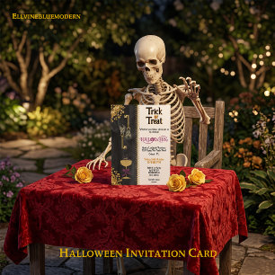 Convites Trick or Treat Halloween Caveiras Douradas Brilhan